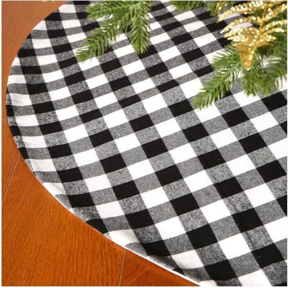 Holiday Time 48‎ Inch Round Christmas Tree Skirt Black & White Buffalo Plaid New